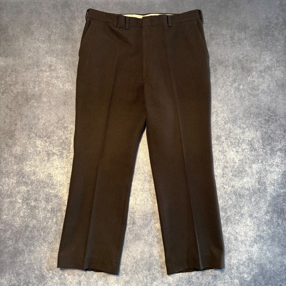 VTG 60s Brown Pinstripe Dress Pants Men 36x28 Straight Leg Scovill Flat Front